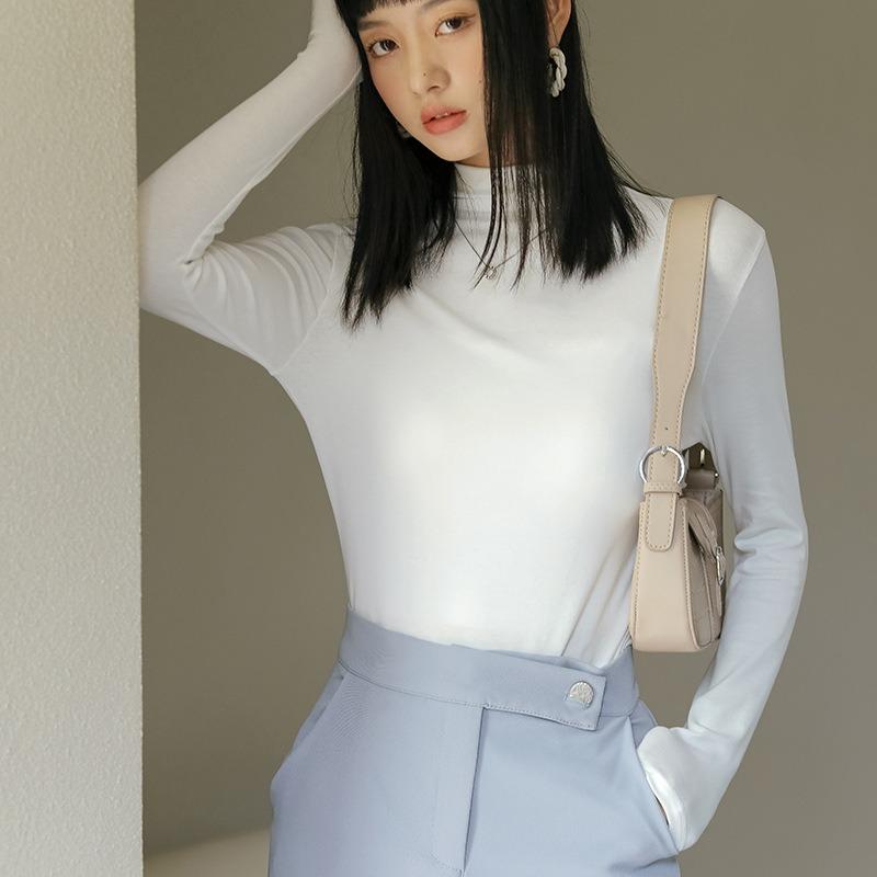 Autumn and Winter Women's Bottoming Shirt Modal Cotton Slim Half-high Neck Collar Inside Tight Solid Color Long-sleeved Blouse