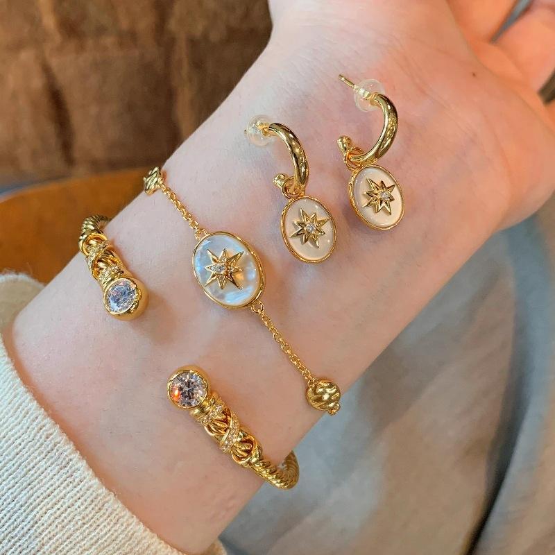 French Light Luxury Retro Fritillary Octagram Necklace Bracelet Ring Stud Earrings Fringed With Diamonds Exquisite Personality Set