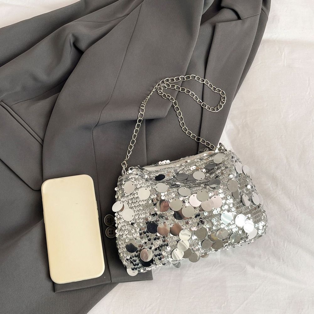 Large Capacity Chain Tote Bag Blingbling Evening Party Bag INS Female Handbag  Banquet