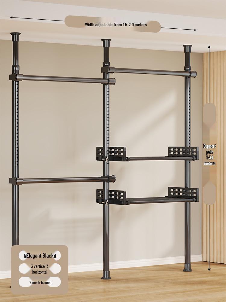 Floor-Standing Clothes Rack: Bedroom Hanger, Retractable Drying Rod, Coat & Hat Rack.