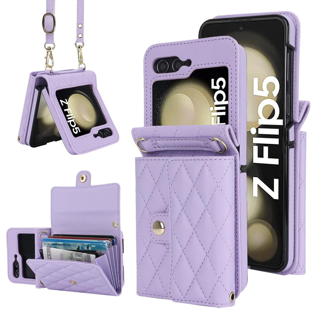 Crossbody Bag Fashion Leather Case For Samsung Galaxy Z Flip 7 FE 6 5 4 3 Flip7 Flip6 Flip5 5G Long Lanyard Wallet Card Cover