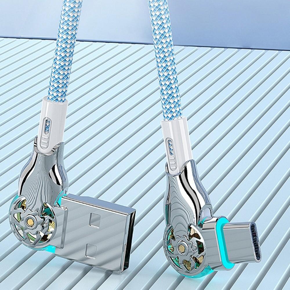 Double Bend 180 Degree Data Cable 66W Type C/micro USB Rotation Phone Charging Cable with Light 2M Elbow Data Line Smartphone