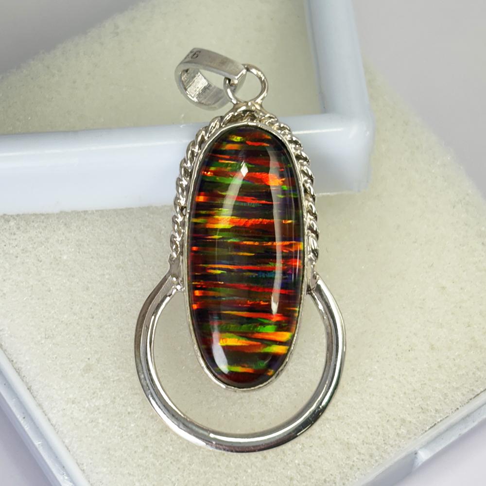 925 Sterling Silver Pendant 30 Ct Natural Opal Oval Cut Gemstone