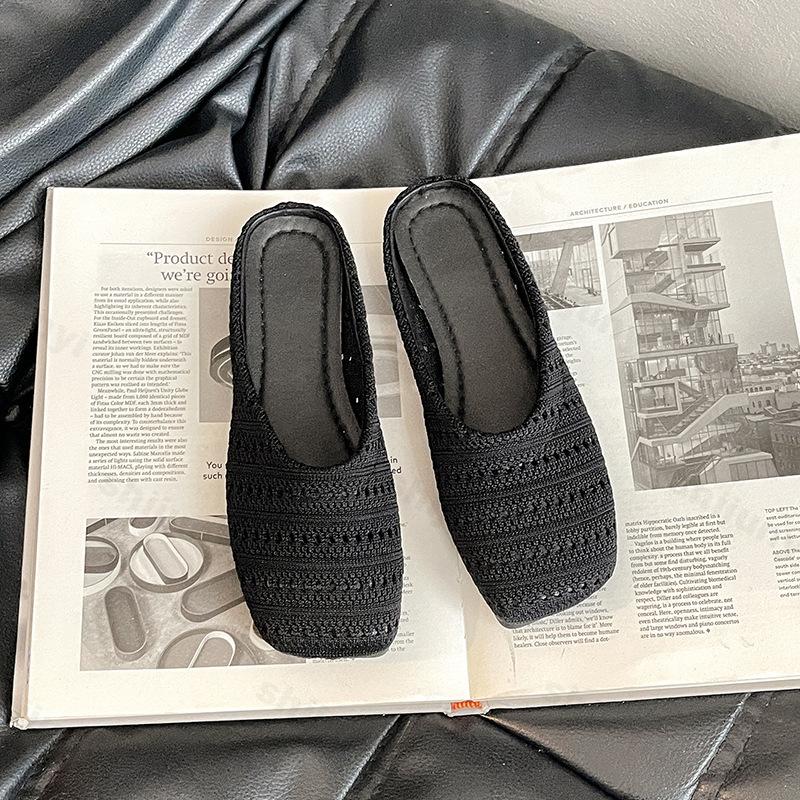 

Модные ретро плетеные повседневные плоские полушлепанцы для женщин 2025 лето полые дышащие удобные сандалии модные пляжные шлепанцы 35 чёрный