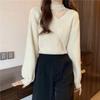 Autumn And Winter New Design Sense Hanging Neck Sweater Women's Fashion V-neck All-match Slimming Clavicle Knitted Top