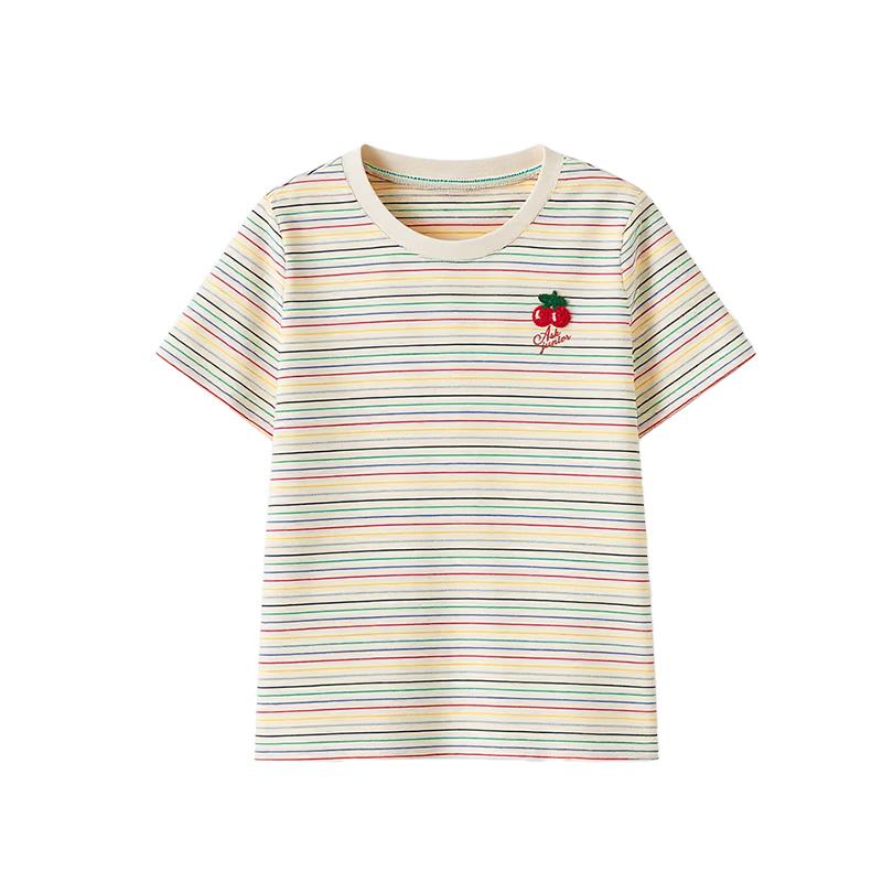 ASK JUNIOR Girls  2026 Summer Striped Color-Block Short-Sleeve T-Shirt 170