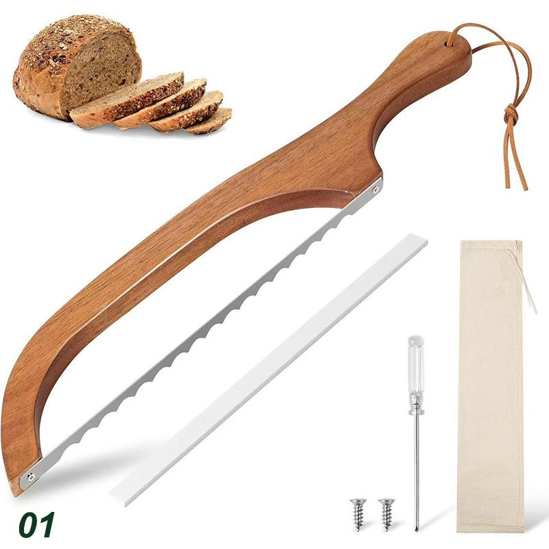 

Wooden Bread Bow Cutter Serrated Bagel Cutter Bread Cutter Sourdough Bread Slicer Portable Bread Cutting Tool Kitchen Supplies 1