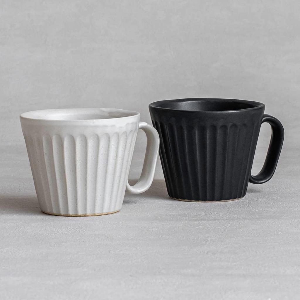 Wired Beans Wired Beans Mug To Last a Lifetime Kasama Ware Shinogi Mug 240ml Pair Set White Matt matte/Black