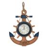 Vintage Mediterranean Ship Wheel Wall Clock - Distressed Wooden Decor for Living Room or Bar