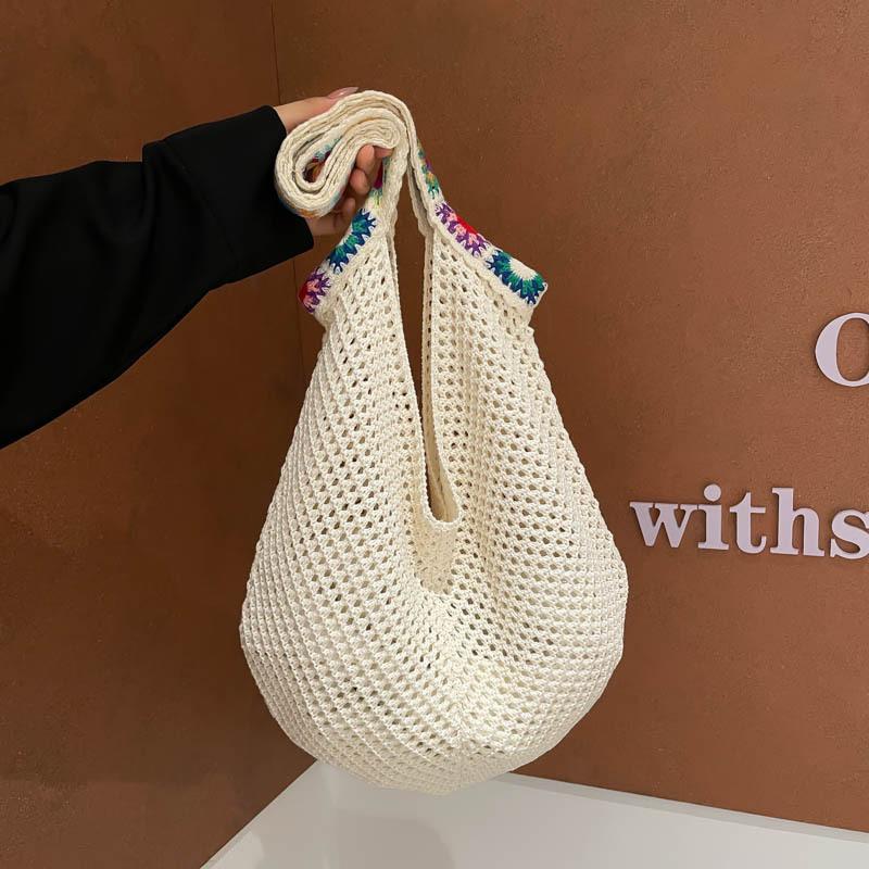 

Модная вязаная сумка женская новая модная сумка-тоут большой вместимости для отдыха на море, пляжная сумка белый