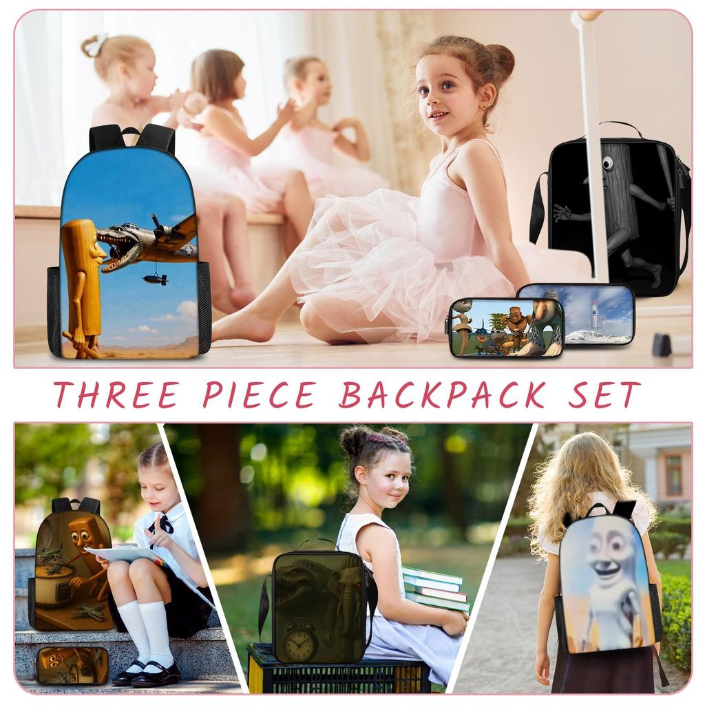 Three-pack Lightweight Children's School Bag Set, School Bag + Lunch Bag + Pencil Bag, Printed School Bag Set