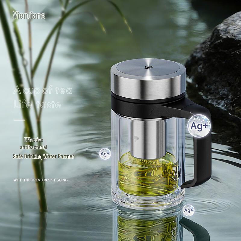 

WANXIANG V20RgL Antibacterial Double-Layer Glass Tea Infuser Mug