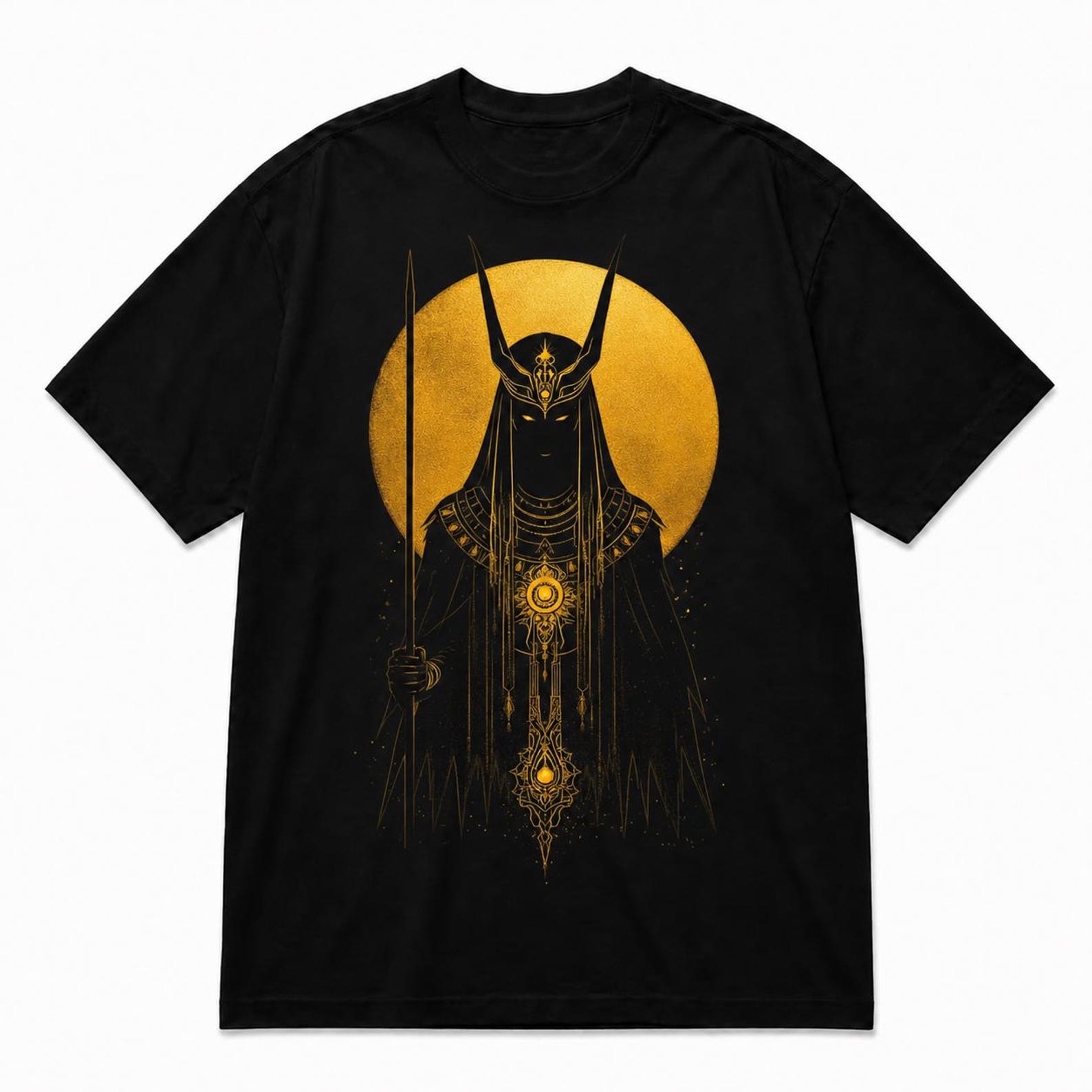 Anubis Dark God T-Shirt – Egyptian Mythology Gold Graphic Tee S