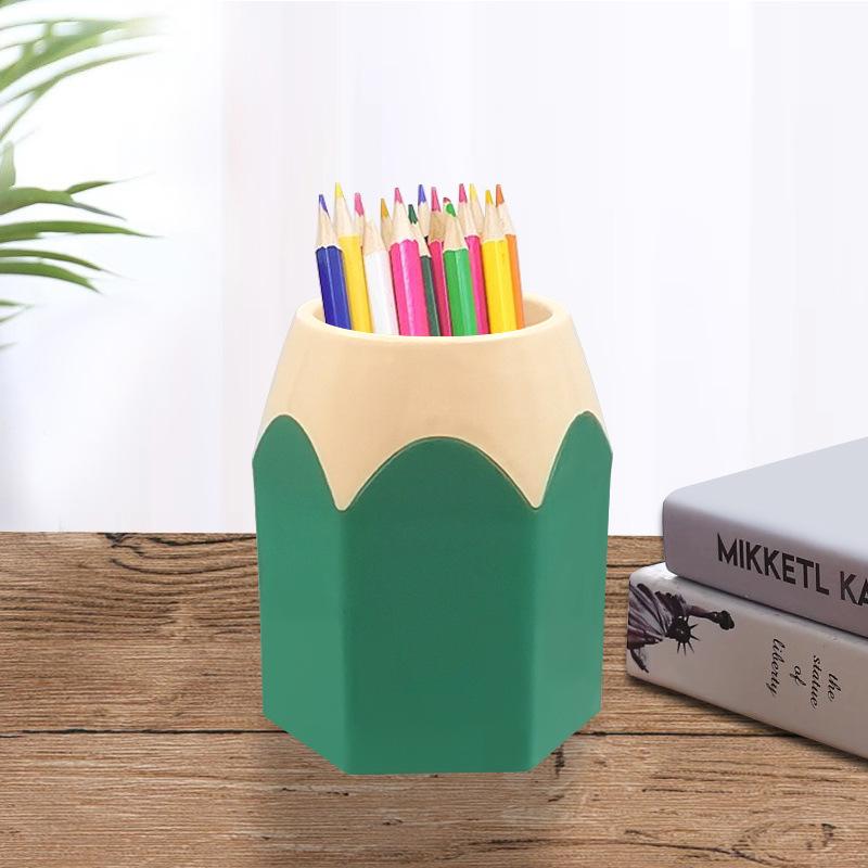 Color Pencil Head Pen Holder Student Office Study Stationery Desktop Storage Bucket Hexagonal Pen Holder Contrasting Color Induction Holder