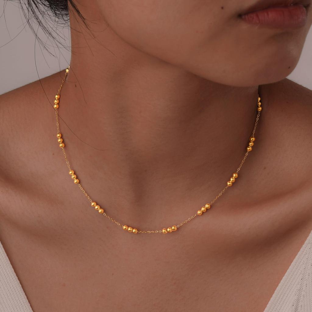 Necklace for Gold Stainless Simple Ball Casual Birthday Gift [Deelfel] Women, Beads, Chain, Steel, Design, Accessory,