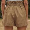 Summer Cotton Linen Women Wide Leg Shorts  High Waist Casual Drawstring Pants For Women Loose Ruffled Lady Clothes