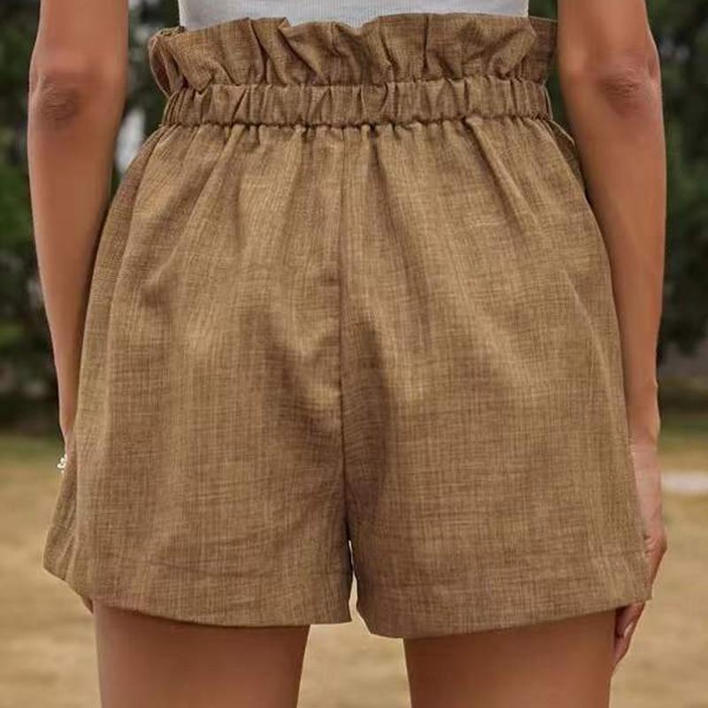 Summer Cotton Linen Women Wide Leg Shorts  High Waist Casual Drawstring Pants For Women Loose Ruffled Lady Clothes