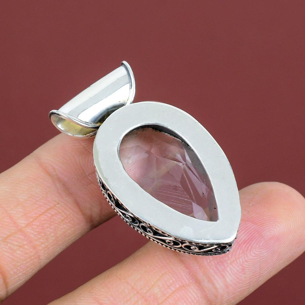 Faceted White Topaz Pendant Handmade Gemstone Jewelry 925 Sterling Silver Pendant Awesome Vintage Pendant Handmade Pendant Gifts For Mother