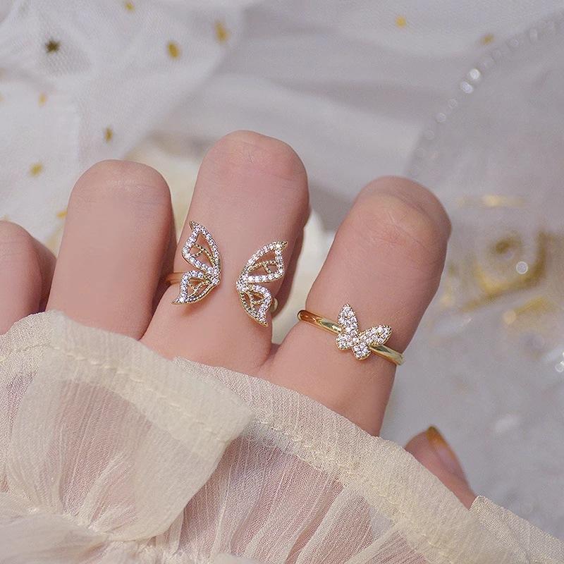 Punk Irregular Butterfly Rings For Women Liquid Metal Butterfly Earring Aesthetic Egirl Gothic Insect Open Rings Y2K Jewelry