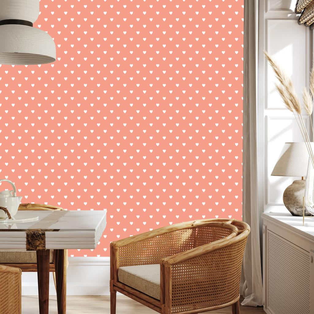 Heart Wallpaper Coral, White and Peach 50x1000