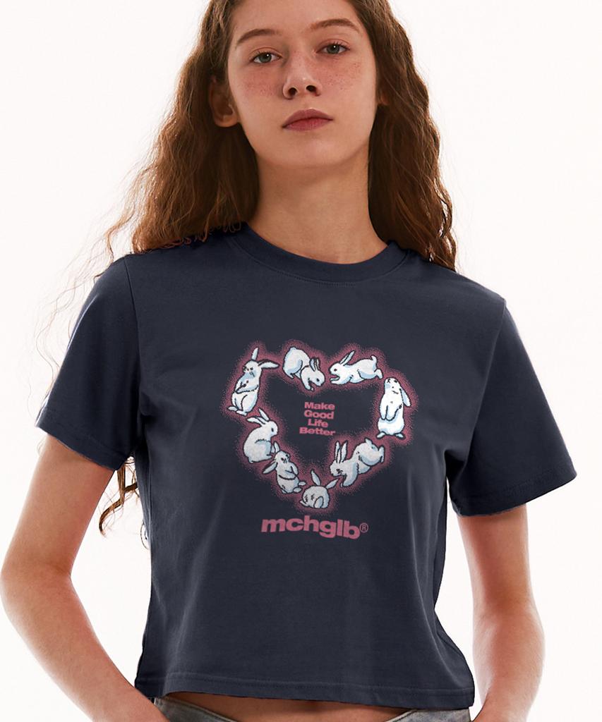 MATCHGLOBE Heart Rabbit Crop Top (Navy)