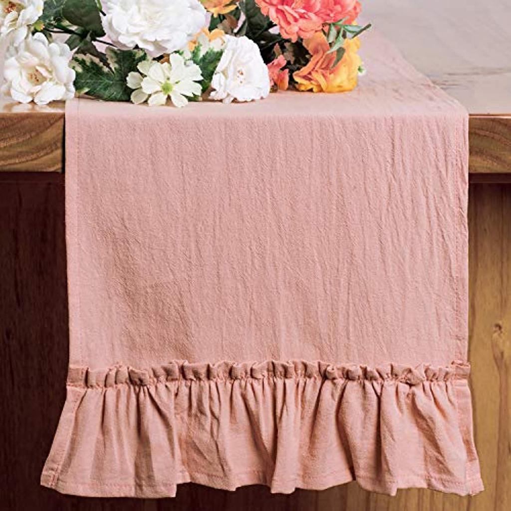 100% Cotton Solid Color Table Runner Ruffled Folds Farmhouse Kitchen Party Wedding Coffee Dining Table Decoration Accessories