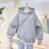 Autumn and Winter Women's Solid Hoodies Sweatshirts Loose Long Sleeve Tops Casual Sporty Thick Warm Ladies Pockets Hooded Pullover Sweatshirt