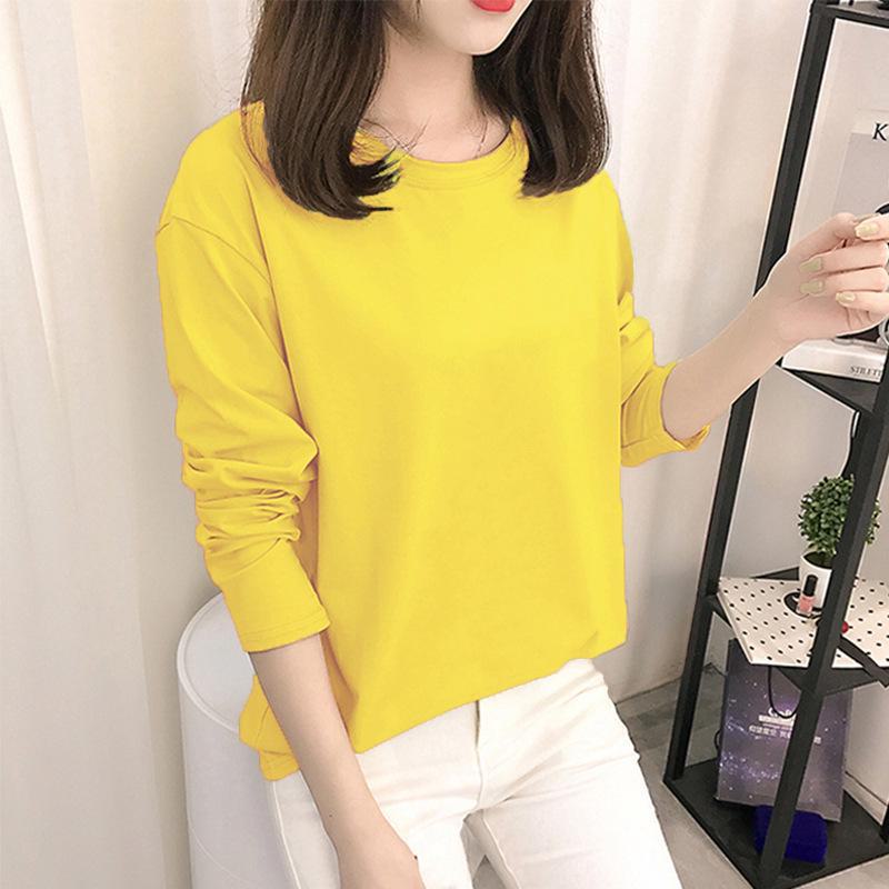 Autumn Korean Cartoon Bottoming Tops - Women's Long-Sleeved T-Shirts In Solid Colors