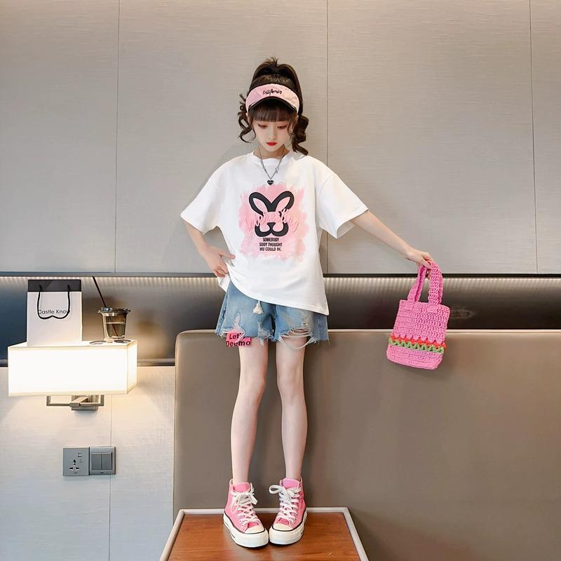 Trendy Summer Girls' Short-Sleeve T-shirt - Medium & Large Sizes