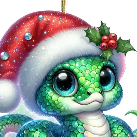 Hadí vánoční ozdoba Plochá 2D akrylová kreslená hadí přívěsek Slavnostní had se Santa čepicí