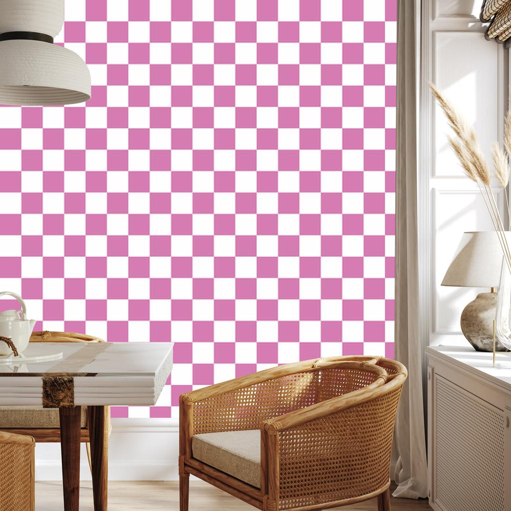 Checkerboard Wallpaper White and Purple for Living Room and Bedroom 50x1000