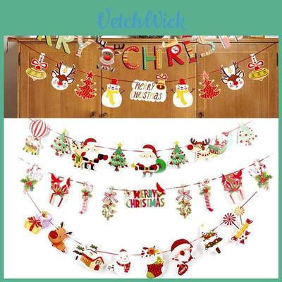 Unique Christmas Pulling Flag Ornament Cartoon Santa Claus Hanging Banner Decor