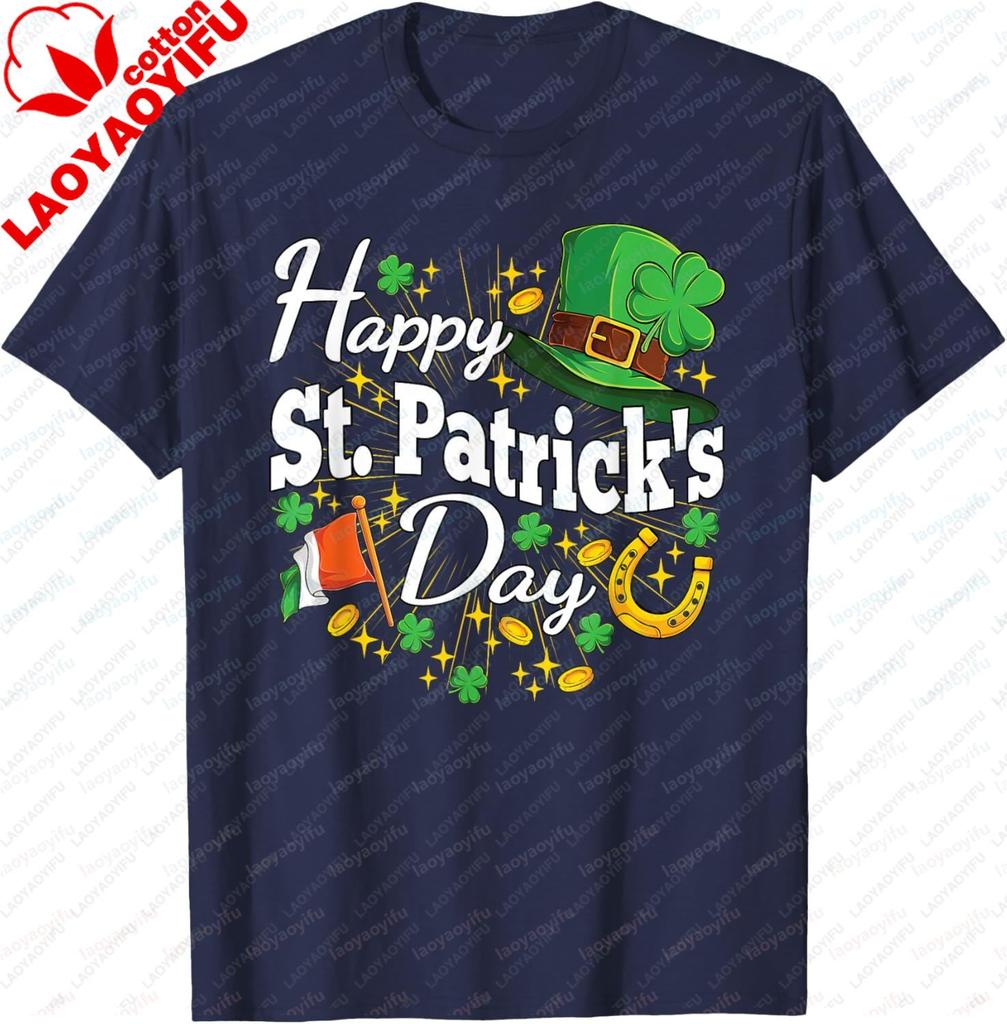 Happy St Patricks Day Shamrock Graphic Tee Breathable Cotton Short Sleeve Unisex TShirt for St Patricks Day