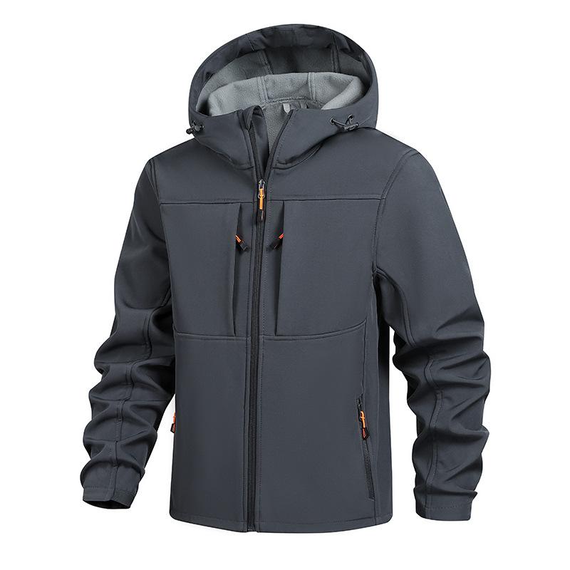 Men's Lightweight Softshell Jacket Fall Winter Fleece Lined Hooded Waterproof Hiking Outdoor Jackets Hooded Coats for Men Work Jacket with Pockets
