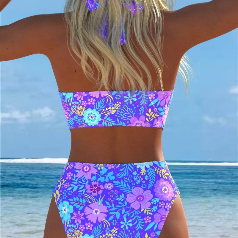 Nuovo Sexy Bikini Europeo e Americano per Commercio Estero con Pizzo Stampato e Laccetti Costume da Bagno Donna