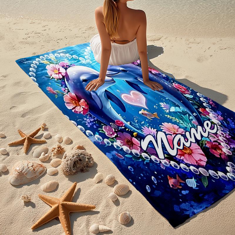 Custom Name Ultra-Soft Beach Towel with Dolphin Theme,Ideal for Pool - Camping, Diving - Perfect Travel Essential, Vibrant Beach Towel.