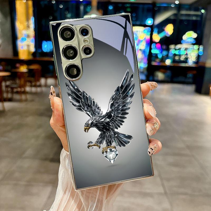 Diamond Eagle Art Electroplated Silver Phone Case For Samsung Note 10 20 A06 A07 A12 A13 A14 A15 A16 A17 A22 A23 A25 Glass Cover