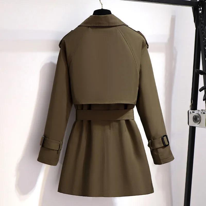 Petite Mid-Length Women's British-Style Trench Coat - Slimming Workwear for Spring & Autumn 2024