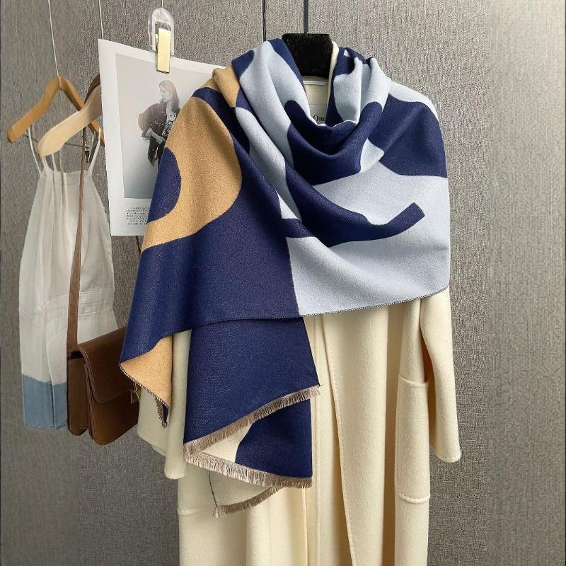 Fashionable Thick Faux Cashmere Plaid Scarf For Winter Warmth