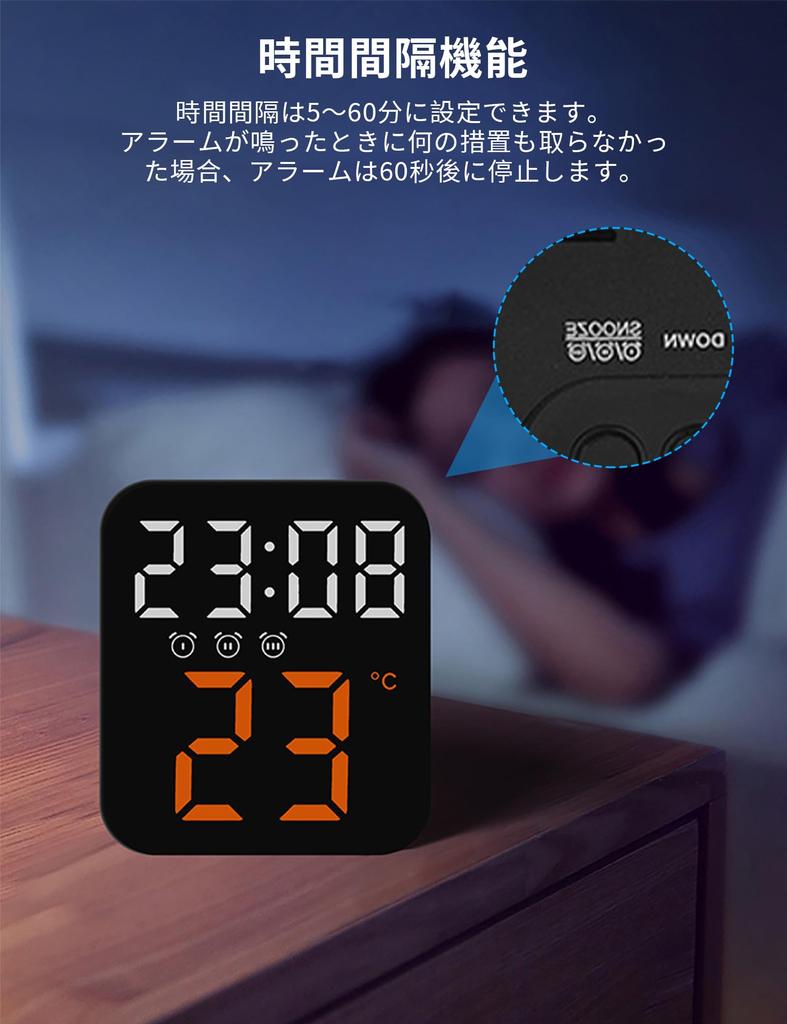 Aninako Alarm Clock, Desk Clock, Digital Clock, LED, USB Cable Powered, Wall Clock, Digital TimeTemperature Display, Multifunctional Digital Clock,