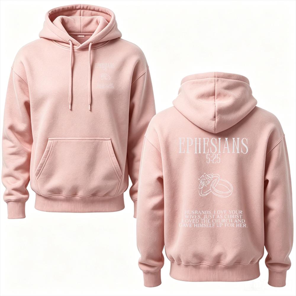 Matching Couple Hooded Ephesians 5:25 Bible Verse Wedding Ring Graphic Hooded Sweatshirt Christian Religious Marriage Lover Gift