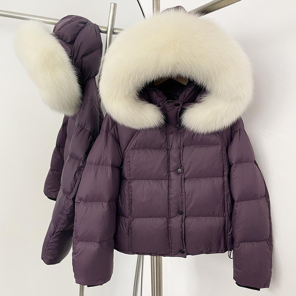 OFTBUY Fluffy Jacket Female Hooded White Duck Down Coat 2025 New Autumn Winter Top Clothing Women Tnick WarmReal Fox Fur Caot