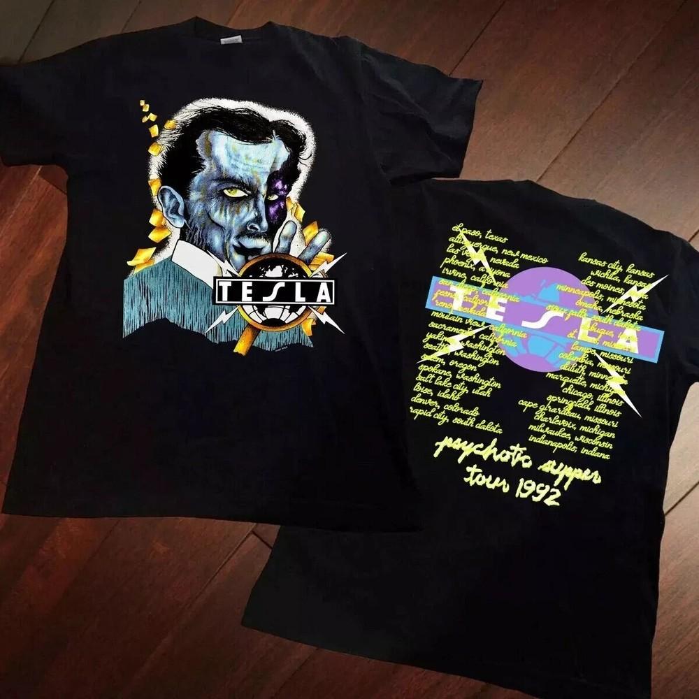 Футболка TESLA Psychotic Supper Tour 1992, Футболка Tesla Tour 92, Унисекс футболка рок-группы TESLA XXXL
