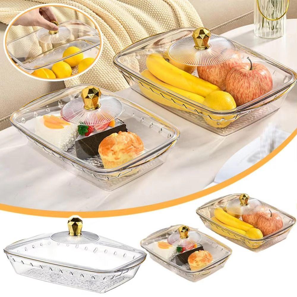 Transparent Buffet Food Tray Drop-proof Large Capacity Fruit Tray with Lid Food Storage Organizer