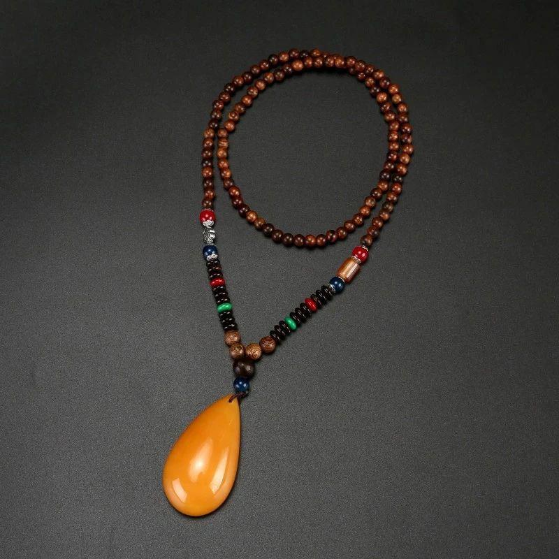 Trendy Unisex Wooden Bead Necklace: Versatile, High-End Pendant for Sweater Chains and Cotton Linen Attire