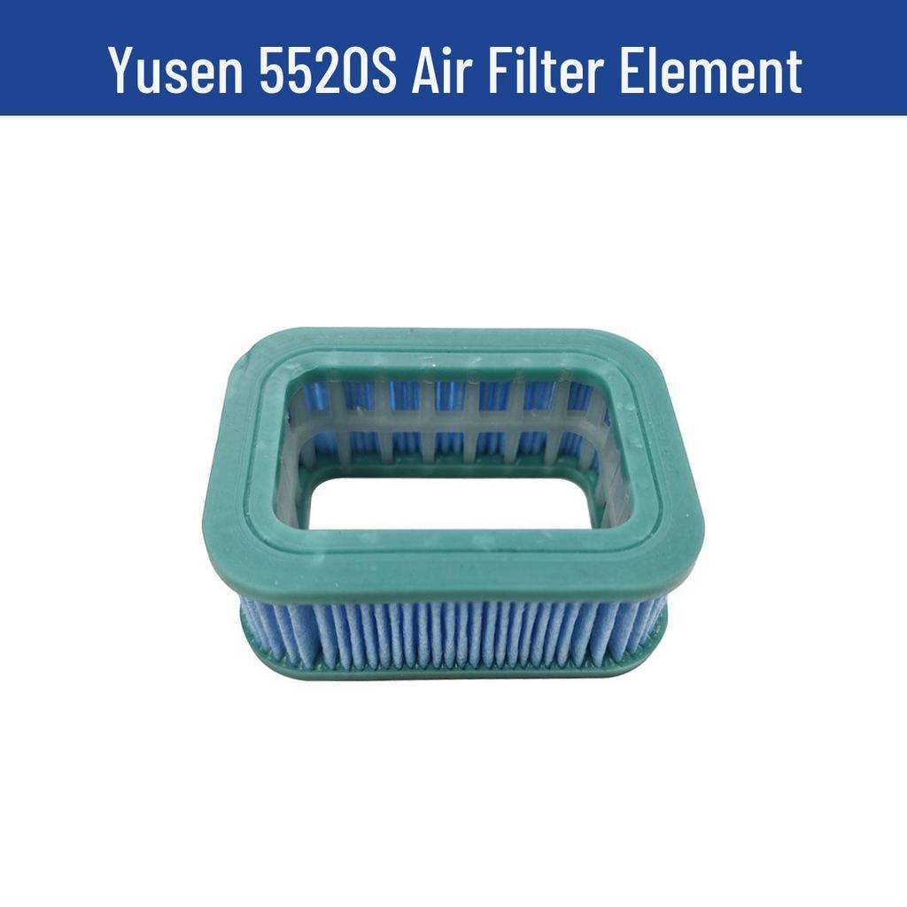 Yusen Chainsaw 5520 Parts: Cylinder, Carburetor, Clutch, Drive Disc, Pull Starter, Ignition Coil, Air Filter.