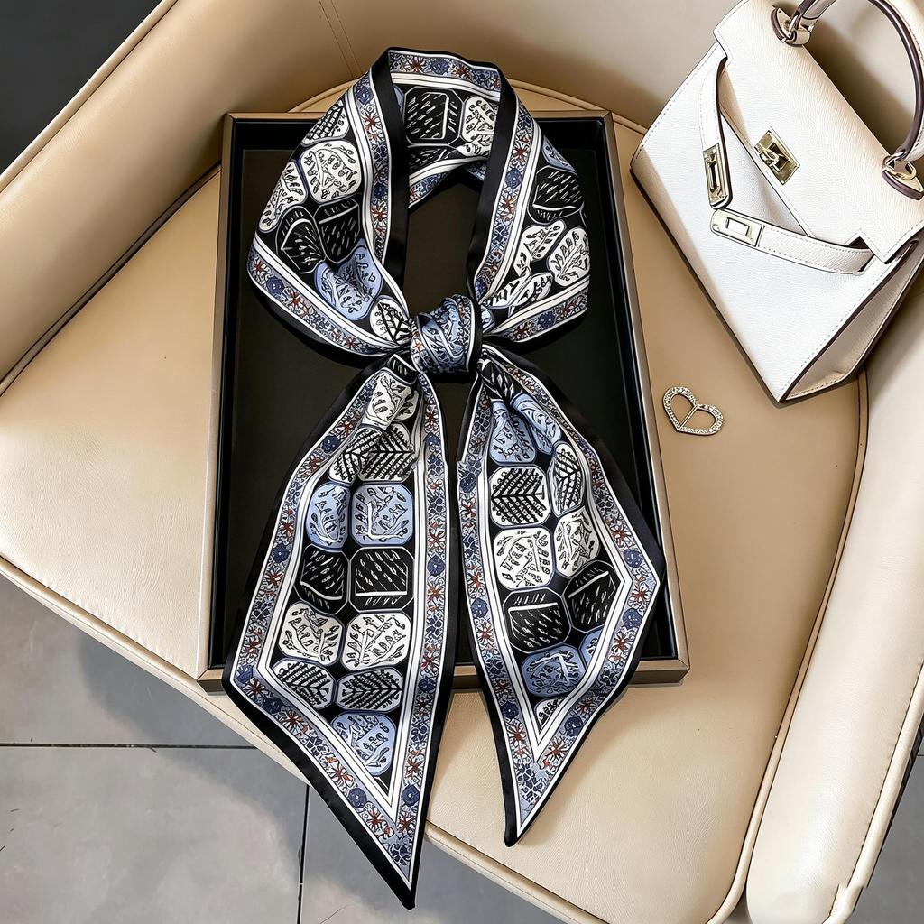 Small long thin bevel silk scarf Women's ethnic style belt Tie hair belt Tie bag ribbon tie yarn scarf Thin scarf