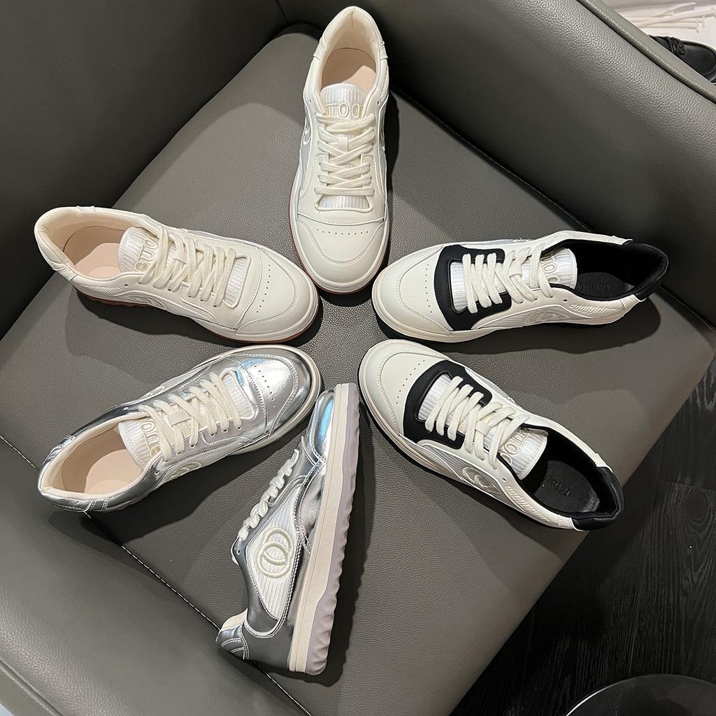 Version cuir de vache~ cuir véritable à semelle épaisse petites chaussures parfumées chaussures de sport rétro pour femmes nouvelles polyvalentes chaussures de sport décontractées petites chaussures blanches