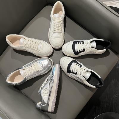 Version cuir de vache~ cuir véritable à semelle épaisse petites chaussures parfumées chaussures de sport rétro pour femmes nouvelles polyvalentes chaussures de sport décontractées petites chaussures blanches