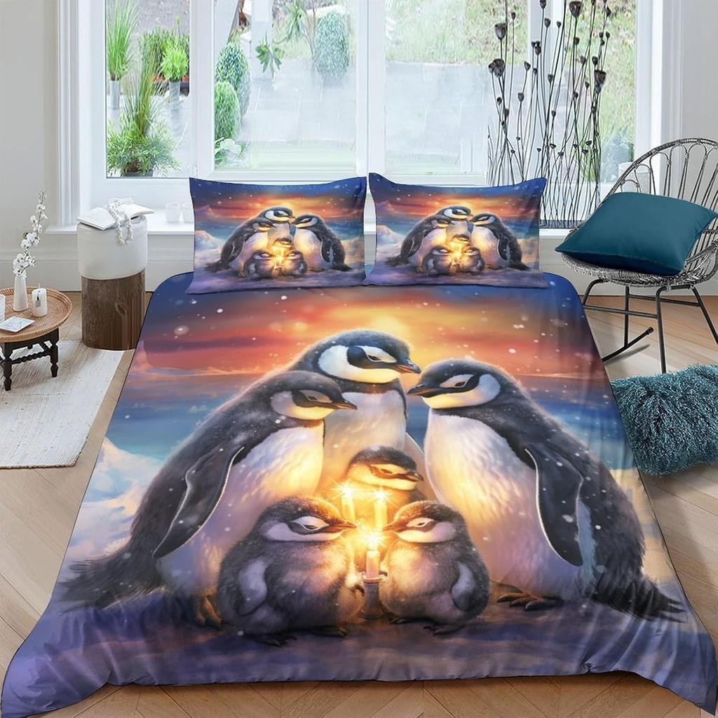 Cute Polar Animal Colorful Duvet Cover Set, Cartoon Penguin Bedding Set For Kids Boys Girls Funny Animal Quilt Cover Room Decor